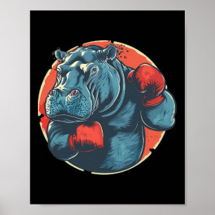 Boxer Hippo With Boxing Gloves Kickboxing Funny Bo Poster