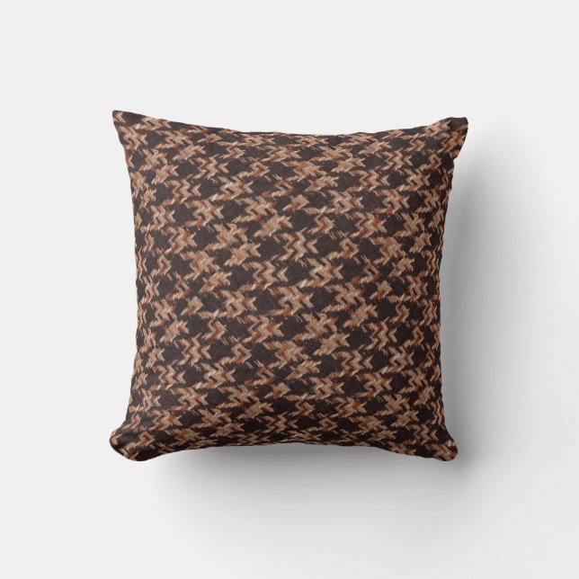 Boxer Houndstooth Woven Pattern In Brown Orange Cushion (Front)