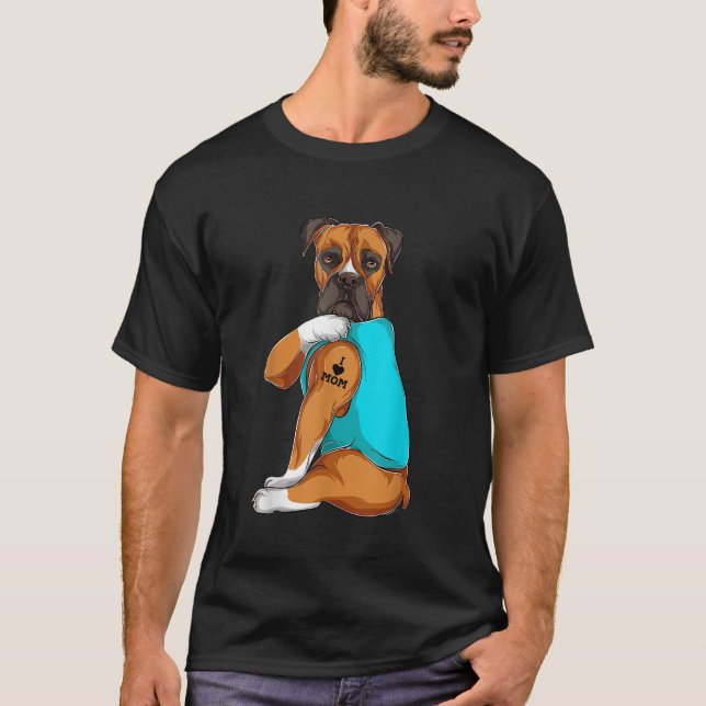 Boxer I Love Mum Tattoo Apparel Dog Mum Gifts Wome T-Shirt (Front)