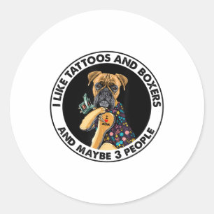 Boxer I Love Mum Tattoo Apparel, Dogs And Tattoos Classic Round Sticker