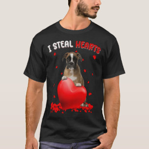 Boxer I Steal Hearts Cute Dog Hug Heart Valentine T-Shirt