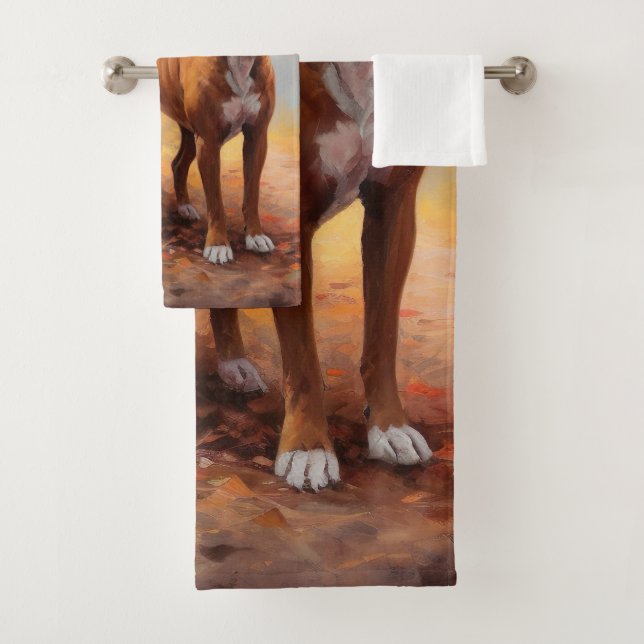 Boxer in Autumn Leaves Fall Inspire  Bath Towel Set (Insitu)