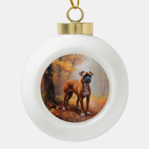 Boxer in Autumn Leaves Fall Inspire  Ceramic Ball Christmas Ornament