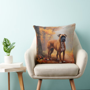 Boxer in Autumn Leaves Fall Inspire  Cushion
