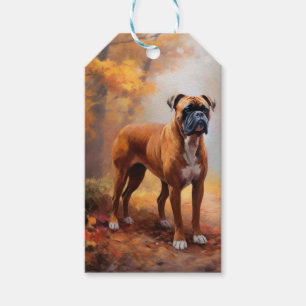 Boxer in Autumn Leaves Fall Inspire  Gift Tags