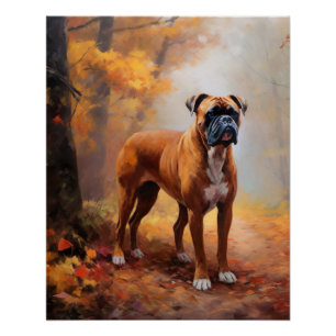 Boxer in Autumn Leaves Fall Inspire  Poster