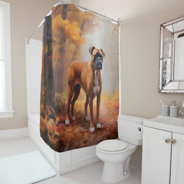 Boxer in Autumn Leaves Fall Inspire  Shower Curtain (In Situ)
