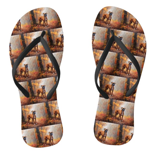 Boxer in Autumn Leaves Fall Inspire  Thongs (Footbed)