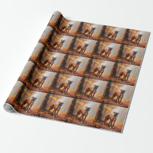 Boxer in Autumn Leaves Fall Inspire  Wrapping Paper