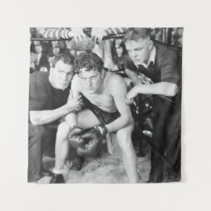 Boxer in corner with trainersboxing, vintage, retr tapestry