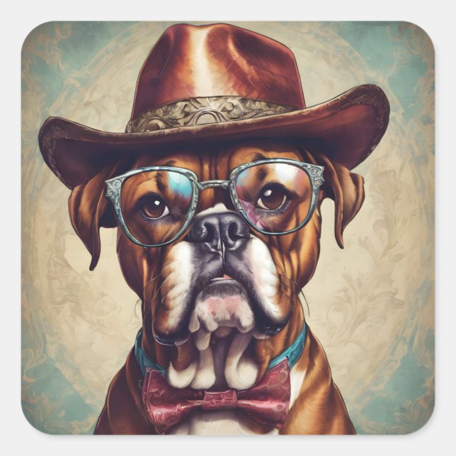 "Boxer in Hat and Glasses" Sticker Sheet (Front)