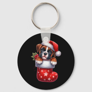 Boxer In Sock Christmas Santa Hat Xmas Dog Lover 1 Key Ring