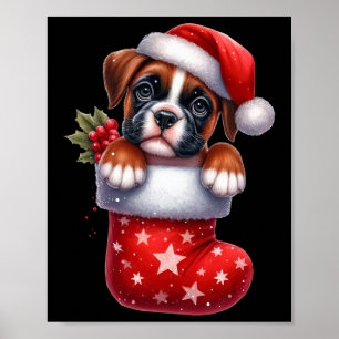 Boxer In Sock Christmas Santa Hat Xmas Dog Lover 1 Poster