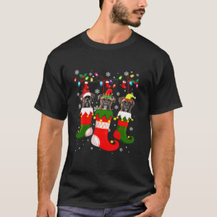Boxer In Socks Christmas Santa Hat Xmas Light Dog  T-Shirt