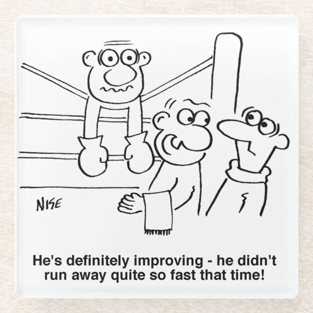 Boxer in the Boxing Ring. Funny Glass Coaster (Front)