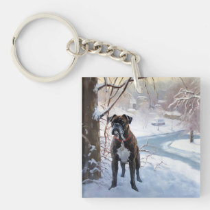 Boxer Let It Snow Christmas Key Ring