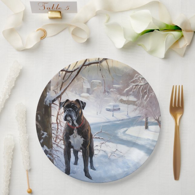 Boxer Let It Snow Christmas Paper Plate (Wedding)