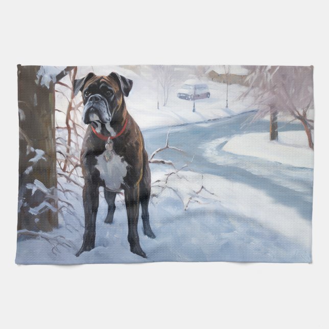 Boxer Let It Snow Christmas Tea Towel (Horizontal)