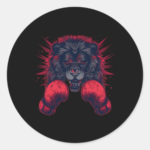 Boxer Lion Portrait Motif Wildlife Kickboxing Love Classic Round Sticker
