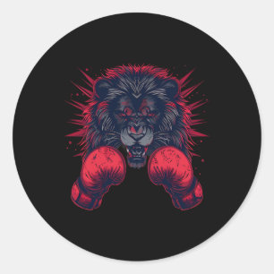 Boxer Lion Portrait Motif Wildlife Kickboxing Love Classic Round Sticker