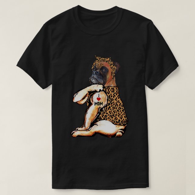 Boxer Lovers I Love Mum Tattoo Leopard Mothers Day T-Shirt (Design Front)
