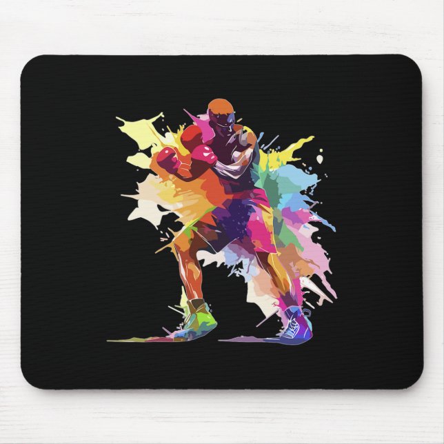 Boxer Man Boxing Paint Splash Kickboxer Kickboxing Mouse Pad (Front)