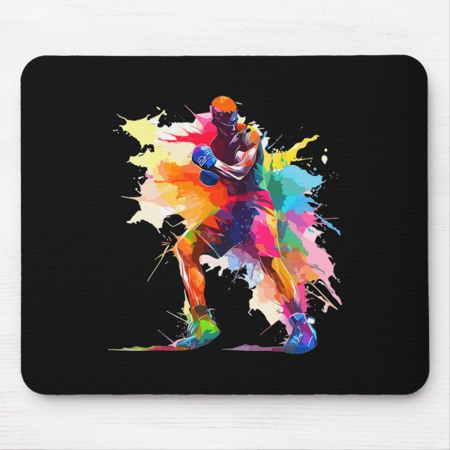 Boxer Man Boxing Paint Splash Kickboxer Kickboxing Mouse Pad (Front)