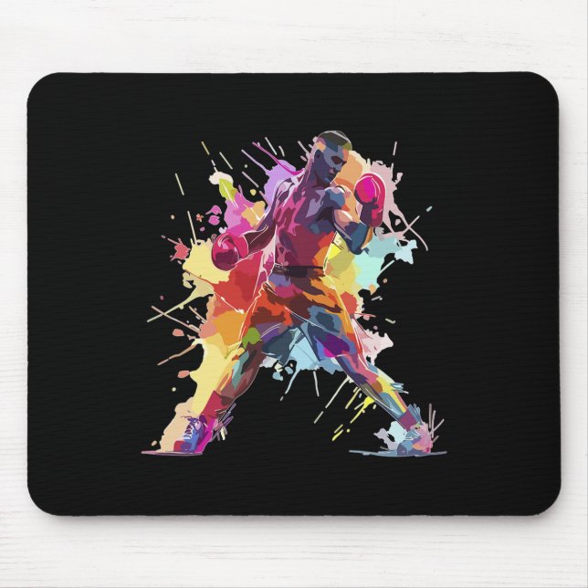 Boxer Man Boxing Paint Splash Kickboxer Kickboxing Mouse Pad (Front)