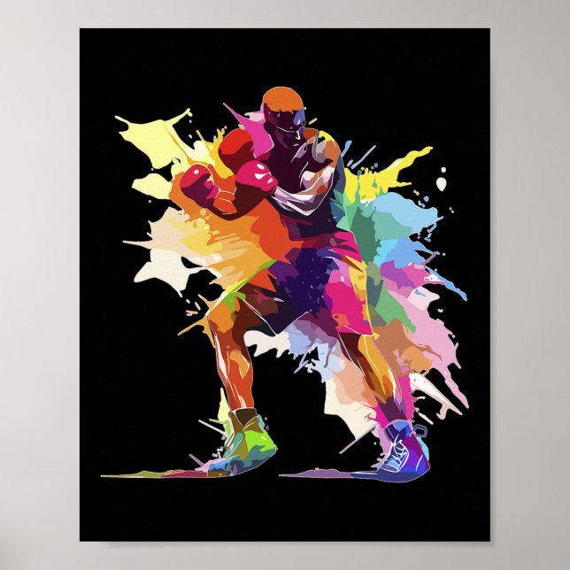 Boxer Man Boxing Paint Splash Kickboxer Kickboxing Poster (Front)