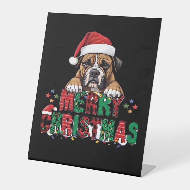Boxer - Merry Christmas Dog Oversized T-Shirt Pedestal Sign (Front)