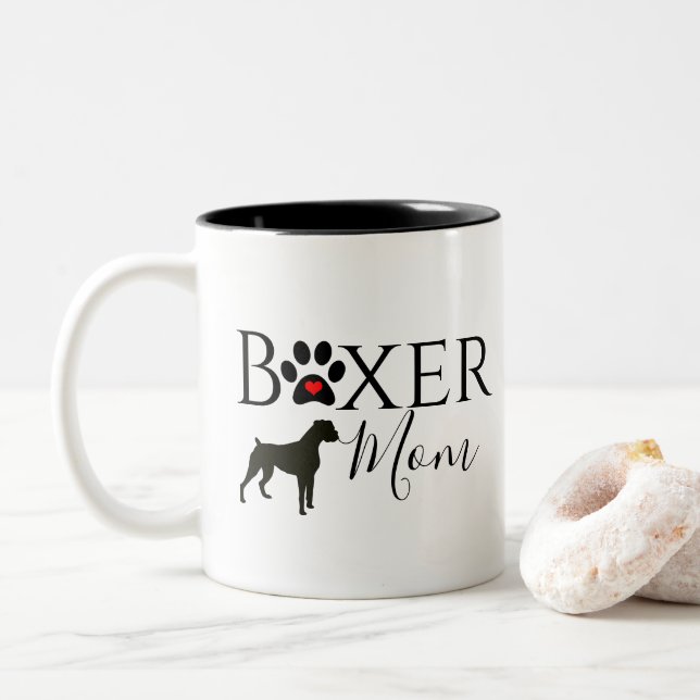 Boxer Mom - Dog Pawprint Two-Tone Coffee Mug (With Donut)