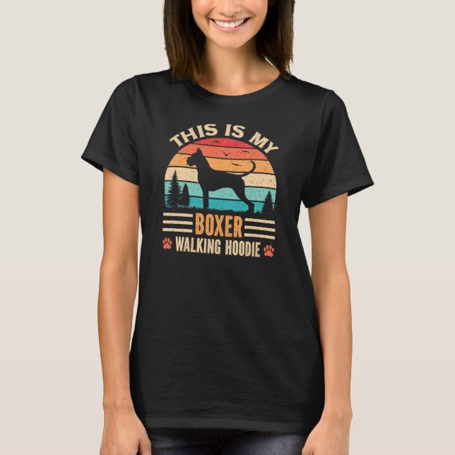 Boxer Mom Walking German Dog Walker Retro Sunset T-Shirt (Front)