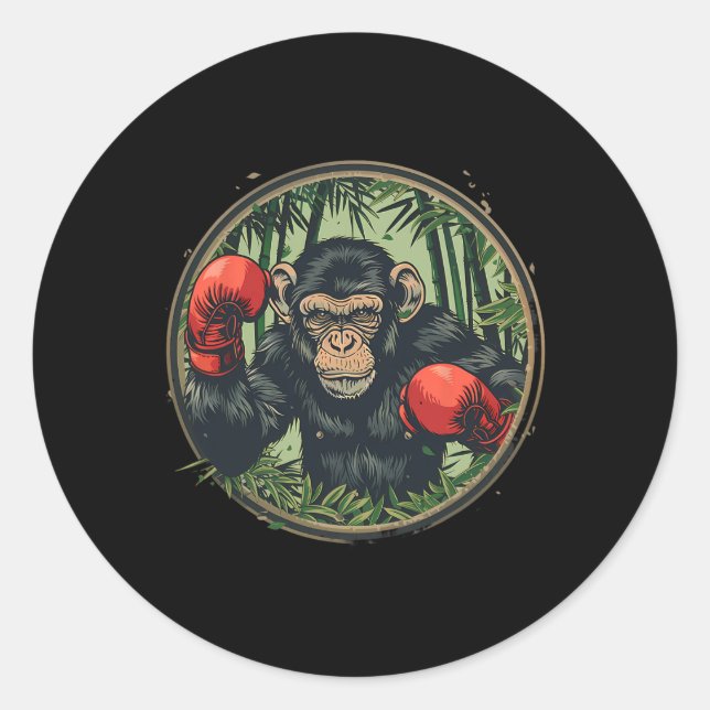 Boxer Monkey With Boxing Gloves Kickboxing Funny B Classic Round Sticker (Front)