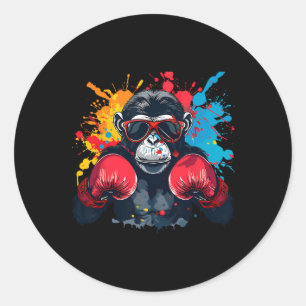 Boxer Monkey With Boxing Gloves Kickboxing Funny B Classic Round Sticker