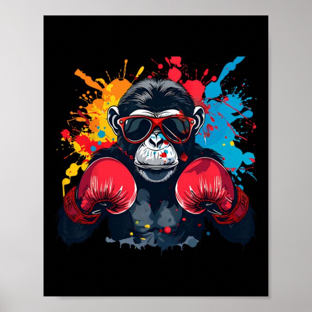 Boxer Monkey With Boxing Gloves Kickboxing Funny B Poster (Front)