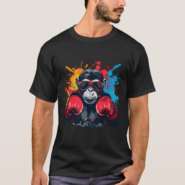 Boxer Monkey With Boxing Gloves Kickboxing Funny B T-Shirt (Front)