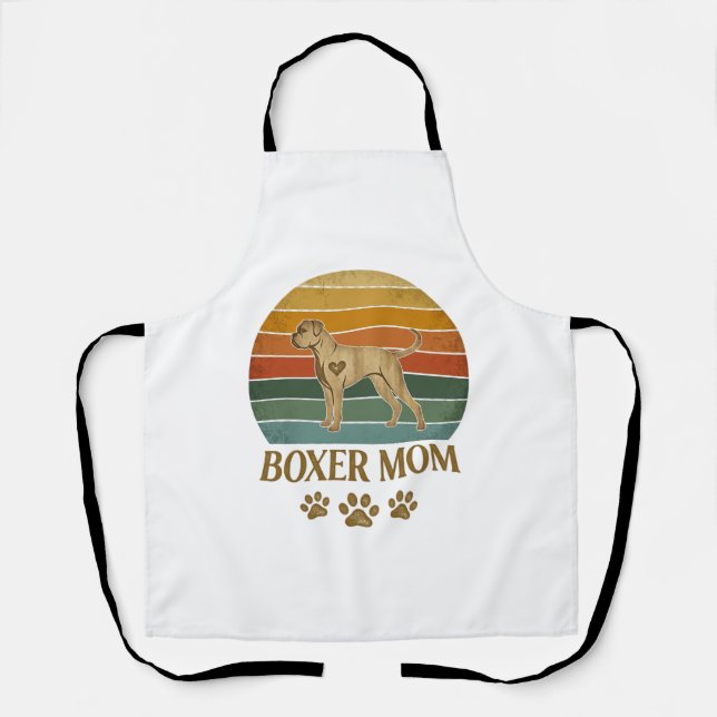Boxer Mum Dog Retro Sunset Paw Prints_1 Apron (Front)