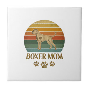 Boxer Mum Dog Retro Sunset Paw Prints_1 Ceramic Tile