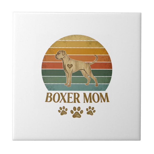 Boxer Mum Dog Retro Sunset Paw Prints_1 Ceramic Tile (Front)