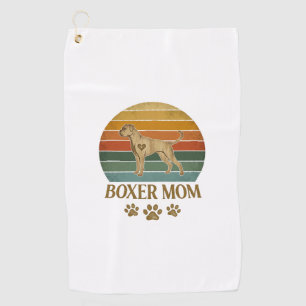 Boxer Mum Dog Retro Sunset Paw Prints_1 Golf Towel