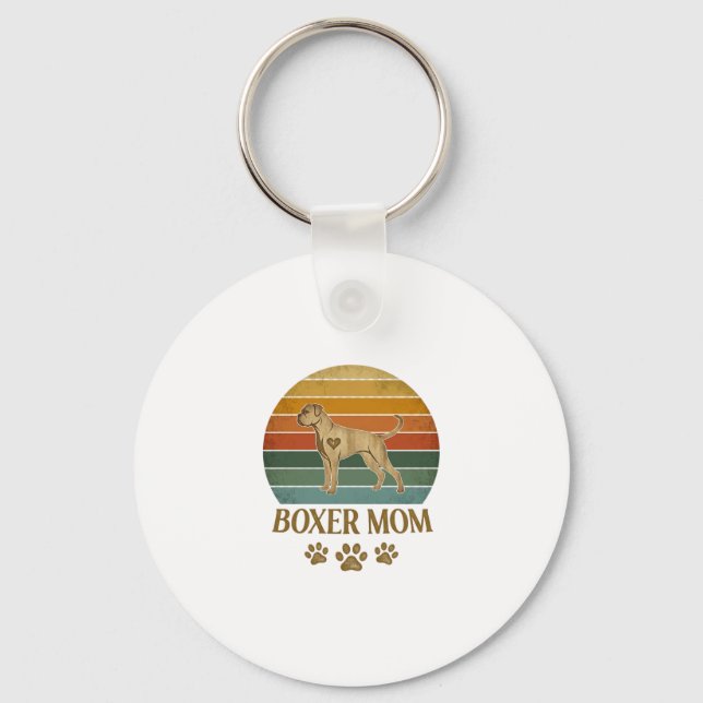 Boxer Mum Dog Retro Sunset Paw Prints_1 Key Ring (Front)
