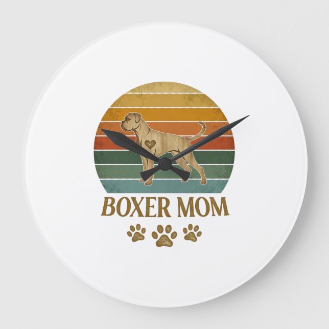 Boxer Mum Dog Retro Sunset Paw Prints_1 Large Clock (Front)
