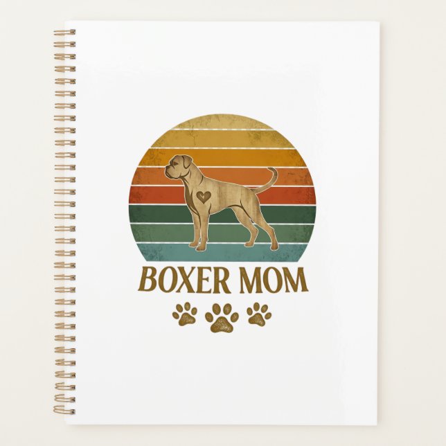 Boxer Mum Dog Retro Sunset Paw Prints_1 Planner (Front)