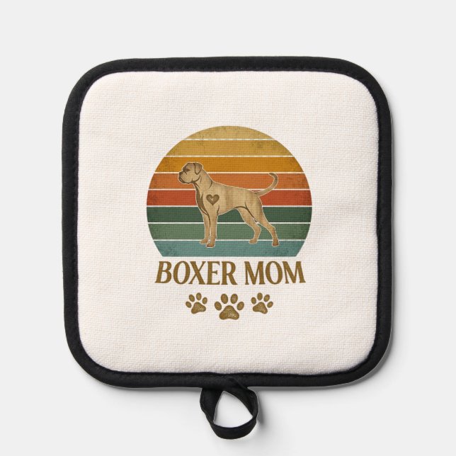 Boxer Mum Dog Retro Sunset Paw Prints_1 Pot Holder (Front)