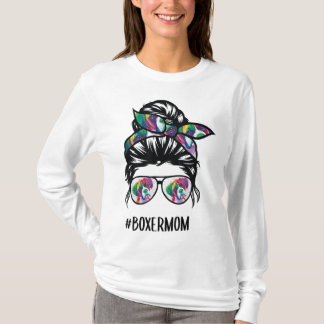 Boxer Mum Messy Bun Hair Dog Lover T-Shirt