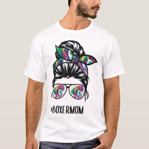 Boxer Mum Messy Bun Hair Dog Lover T-Shirt