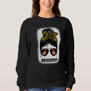 Boxer Mum Messy Bun Hair Leopard Print Glasses Dog Sweatshirt