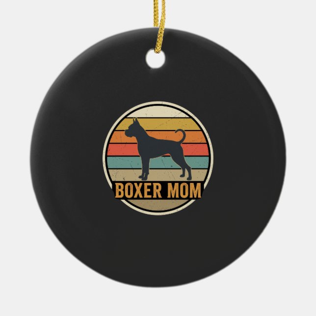 Boxer Mum Retro Sunset Dog Ceramic Ornament (Front)