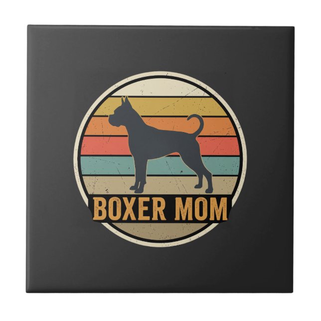Boxer Mum Retro Sunset Dog Ceramic Tile (Front)