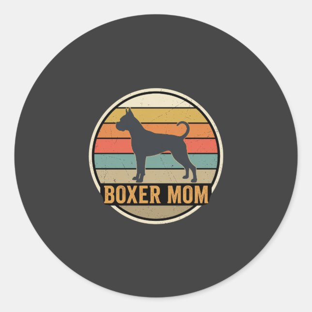 Boxer Mum Retro Sunset Dog Classic Round Sticker (Front)
